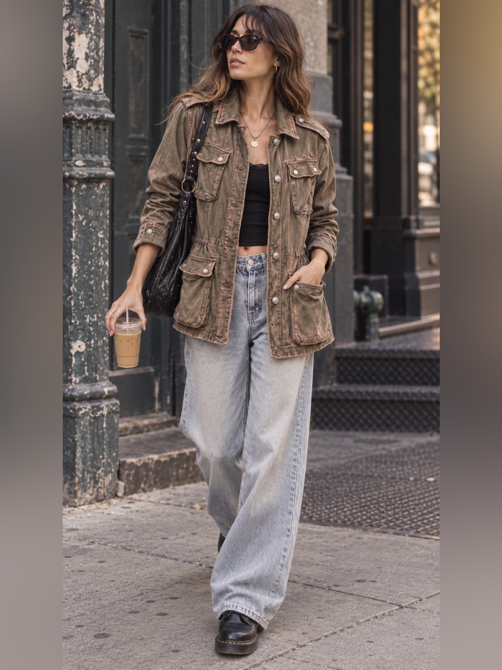 Free People Washed Olive Distressed Surplus Utility Jacket Pink Faded Small